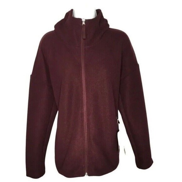 The North Face Woman’s Burgundy Fleece Textured Pockets Zip Hoodie Sweater NWT - Picture 3 of 9